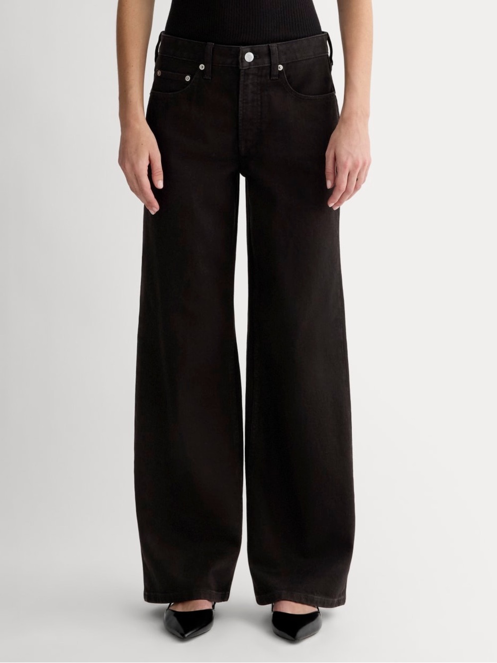 Everlane NWOT The Mid-Way Jean Black Size 26 Regular Wide Leg Full Length